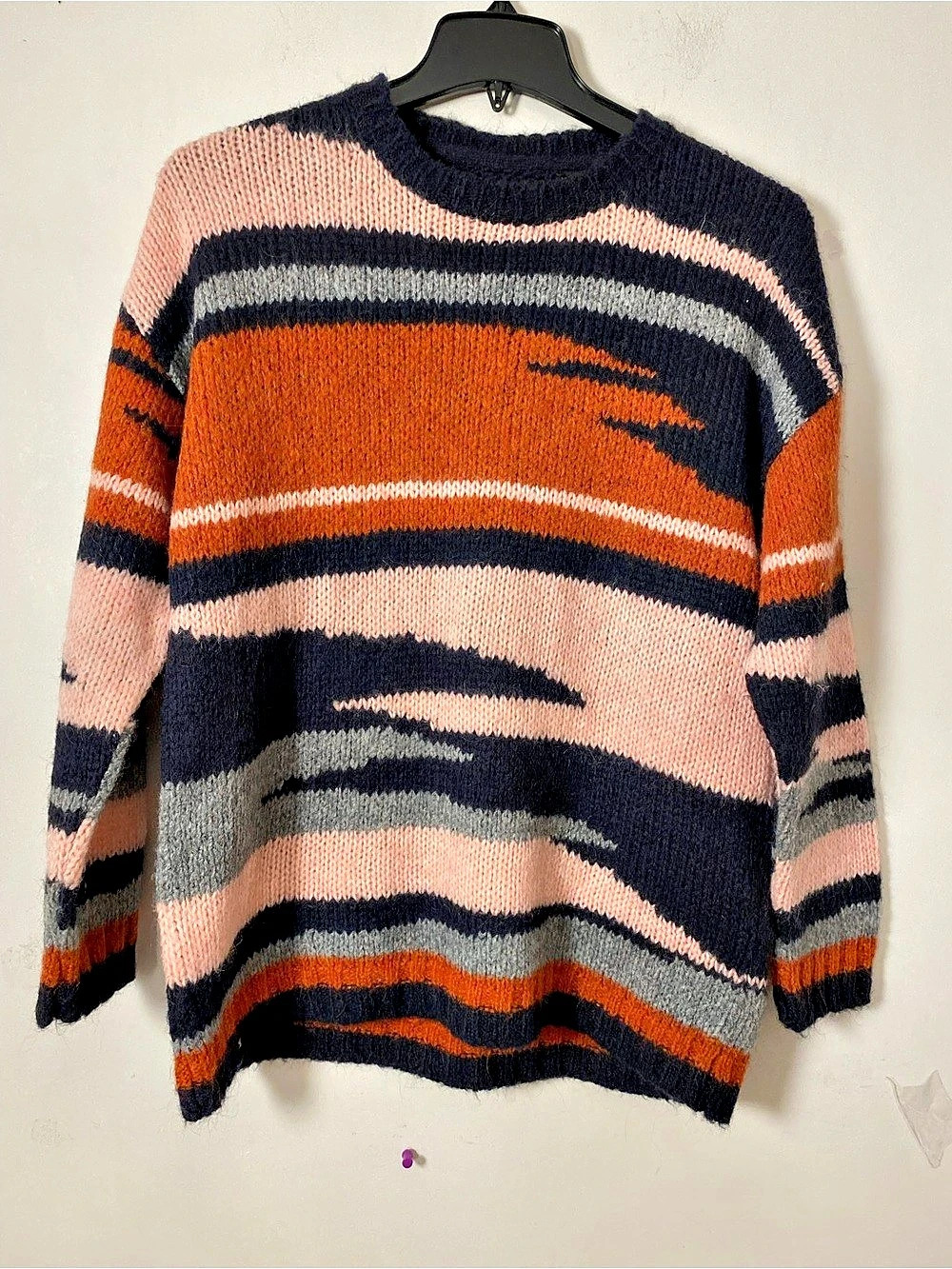 Wool, Mohair blend Striped Abstract Sweater in Pink & Orange